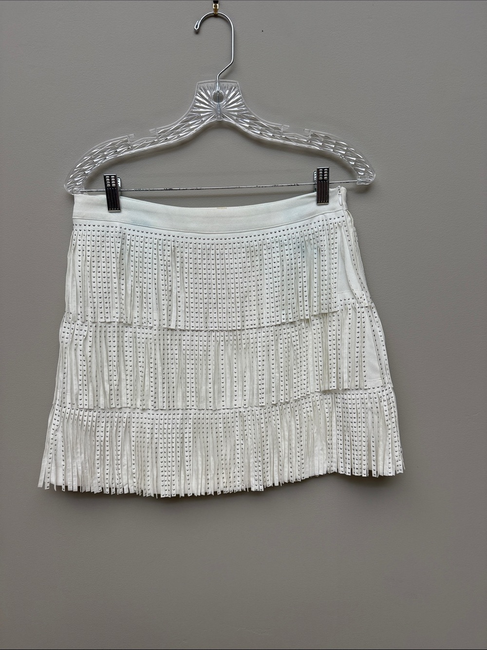 Main Strip White Fringe Tiered Mini Skirt